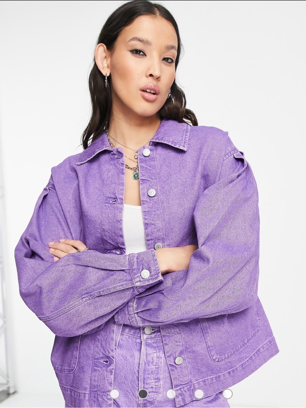 Levi’s Fresh Esther Denim Jacket Purple Pastel Puff Sleeve Size Medium EUC HTF